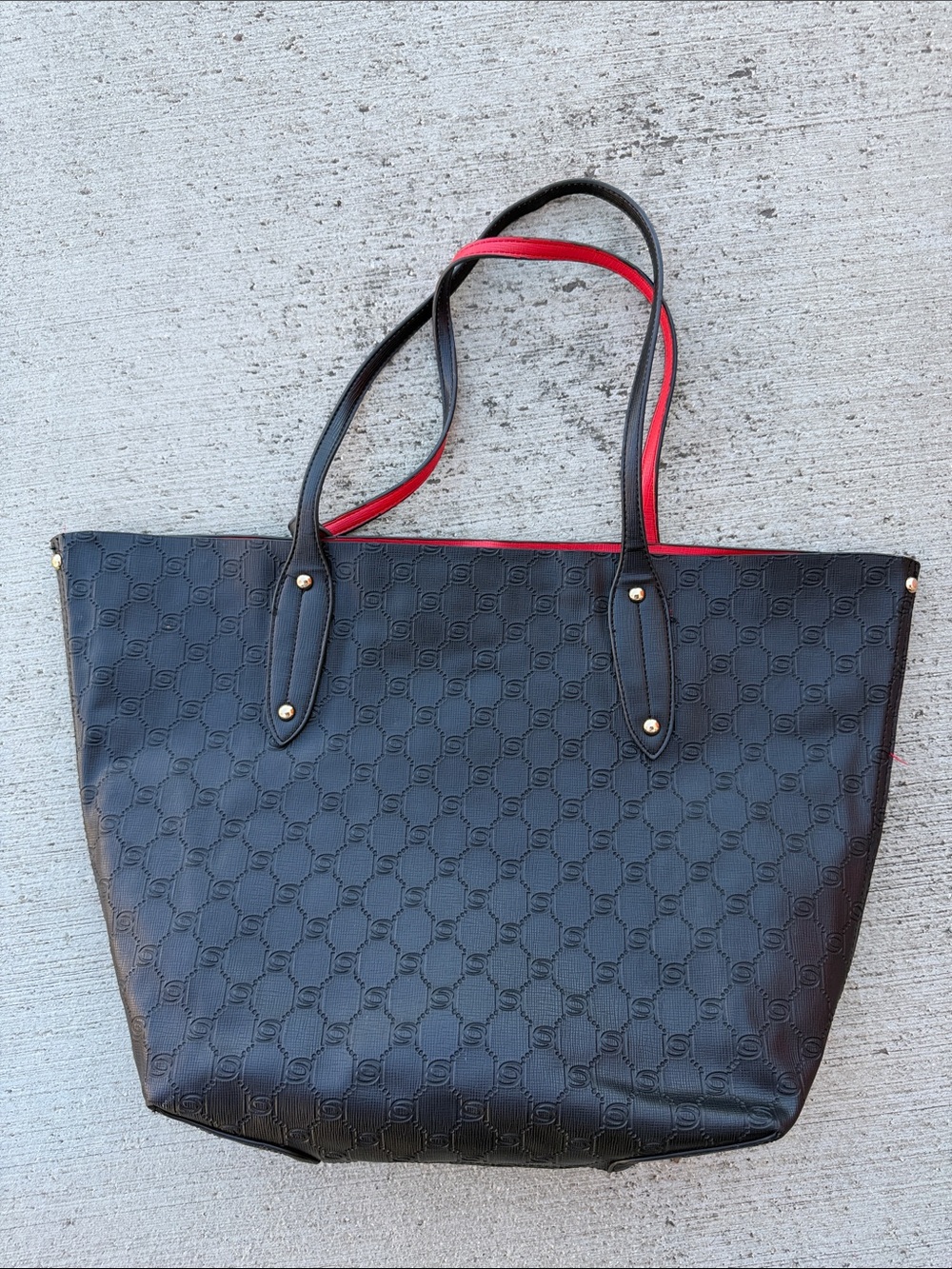Black Tote Bag with Red Trim - Women's Shoulder Bag